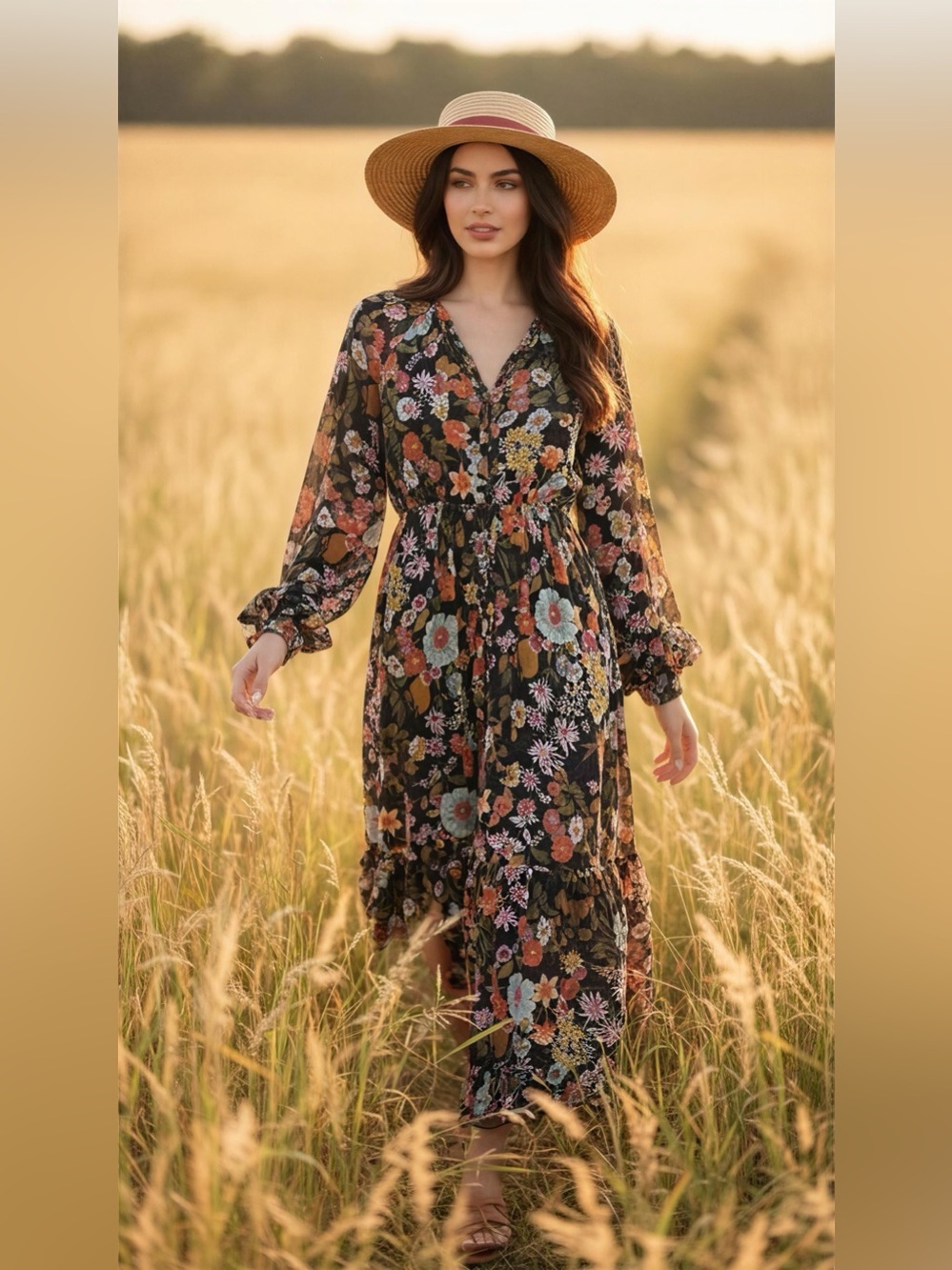 Mac Duggal Sample Dress one of a kind Floral Midi Length Chiffon Dress Size 2